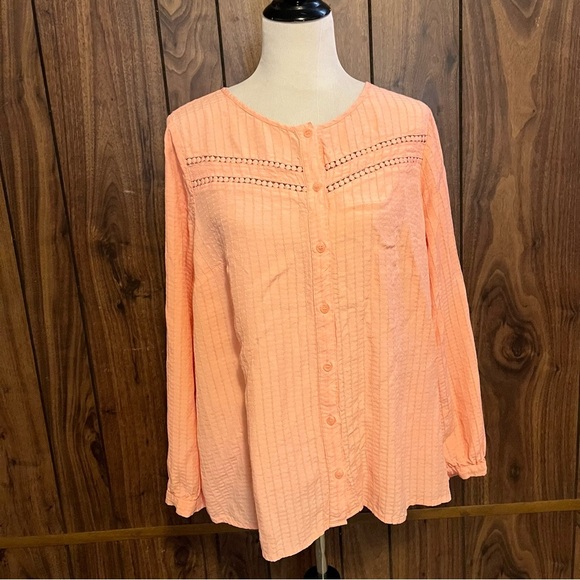 Lane Bryant Orange Button Down Long Sleeve Texturized Blouse Sz 16 - Picture 1 of 8